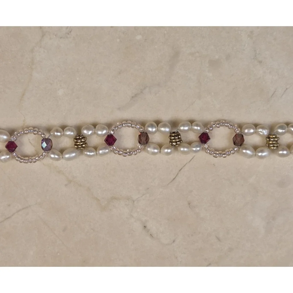 Vintage Sterling Silver & Pearl Double Strand Lace Bracelet 7